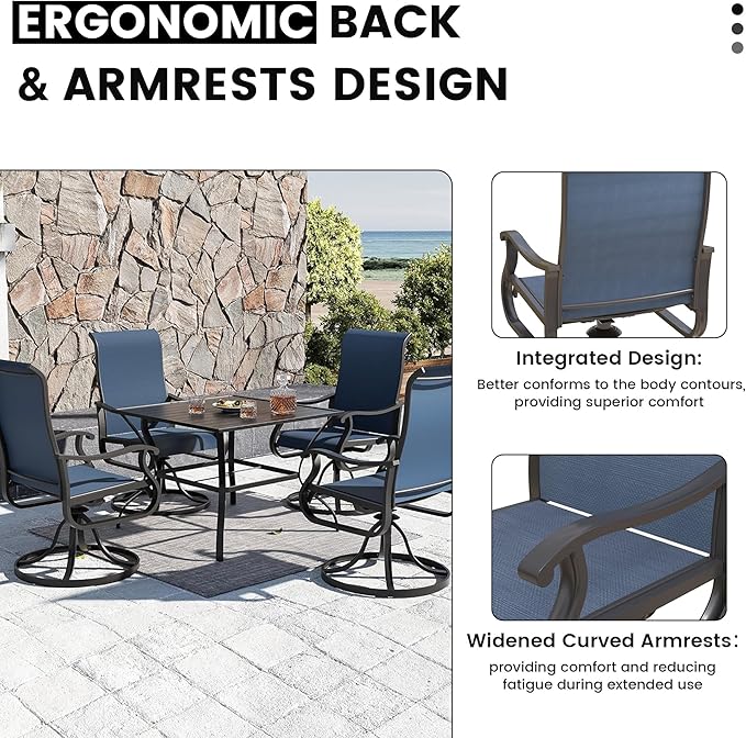 Patio Swivel Chairs Set of 4, Outdoor Dining Chairs with High Back, All-Weather Swivel Rocker Chair for Lawn, Porch or Garden (Navy)