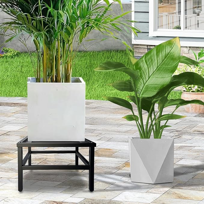Hongsane Plant Stand Indoor Outdoor,18 Inch Square Metal Plant Stands Riser,Heavy Duty Wrought Iron Pedestal Holders for Large Flower Pot,Outside Rust-Proof Black Flower Display Shelf for Patio,2-Pack