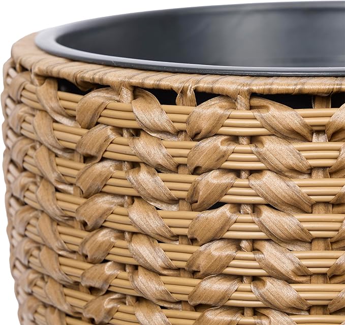 Alpine Corporation Indoor/Outdoor Poly Rattan Planters with Removable Inserts, Aesthetic Lawn and Garden Decor, Brown - Set of 3 Sizes