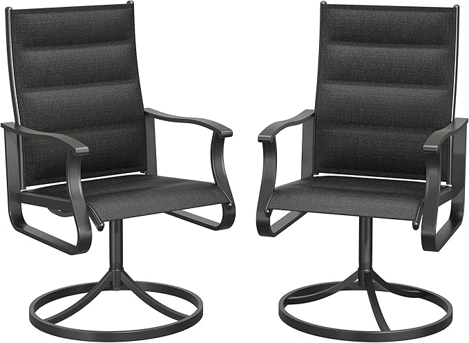 Patio Swivel Chairs Set of 2, Outdoor Dining Chairs with High Back, 360° Swivel Rocker Chair in All-Weather Padded Textilene & Metal Frame for Garden, Porch, Backyard, Balcony(Padded Black)