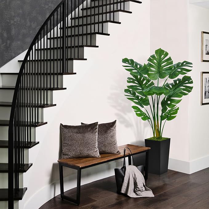 ASTIDY Artificial Monstera Deliciosa Plant 5FT - Faux Tropical Palm Tree with Black Tall Planter - Fake Swiss Cheese Floor Plant in Pot - Artificial Tree for Home Office Living Room Decor Indoor