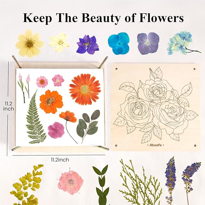 Aboofx Flower Press Kit, Craft Kits 11.2" x 11.2" 8 Layers Wooden Flower Pressing Kit for Crafts Pressed Flowers and Plant for DIY Art, Preservation for Bookmark Frame Wedding Drying