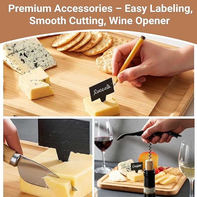 Pulse Bamboo Charcuterie Board Set – Premium Bamboo Cheese Board with Slide-Out Knife Drawer – Complete Hosting Set for Wine Nights & Parties – Perfect Housewarming Gift and Wedding Gift for Couples
