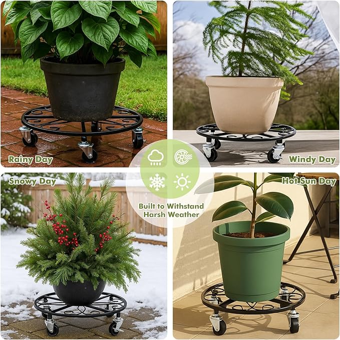 6 Pack Plant Caddy with Wheels 11.8 Inch Rolling Plant Stand for Large Plants Heavy Duty Plant Rollers Metal Plant Dolly Rustproof Planter Stand Wrought Iron Plant Stands Flower Cart Indoor Outdoor