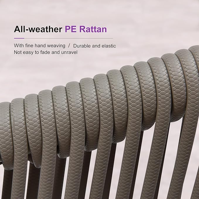 PURPLE LEAF 2 Pieces Outdoor Dining Chair All-Weather Wicker Aluminum Frame Patio Dining Chair for Lawn Garden Backyard Deck with Cushion, Grey Armchair