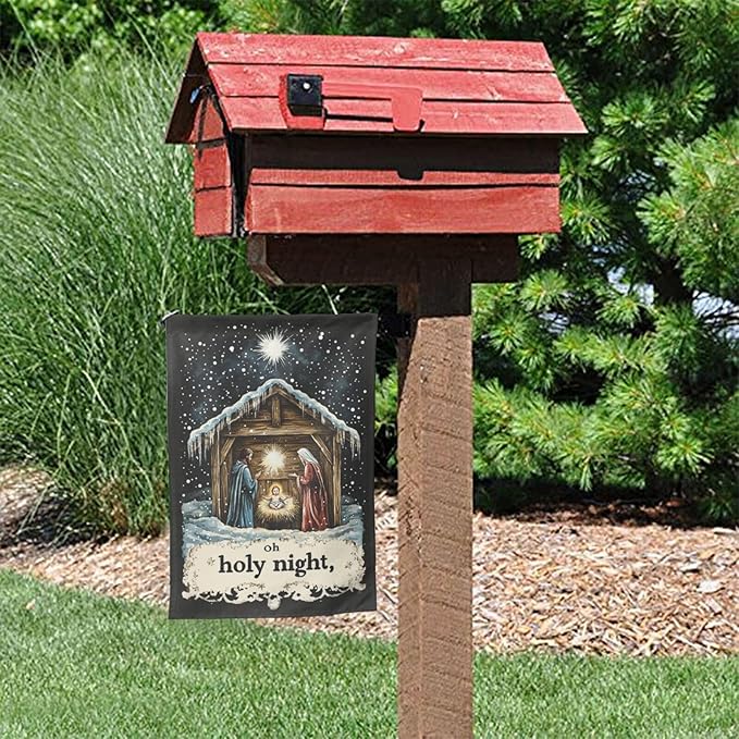Christmas Night Garden Flag 12x18 Inch Double Sided All-Weather Polyester Outdoor Flag For Patio Lawn Yard And Garden Welcome Decor