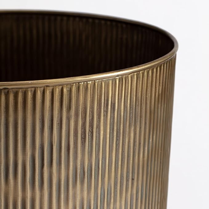 Saffron Fabs Metal Planters with Stand - Set of 2, Antique Gold (PL-GLD-SET-3002)