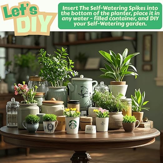 GreenShip 4-Pack Patented Self-Watering Spikes – DIY Plant Watering System for Indoor Plants, Fits Grower Pots, Reuse Containers, Automatic Self-Watering Stakes (Large)