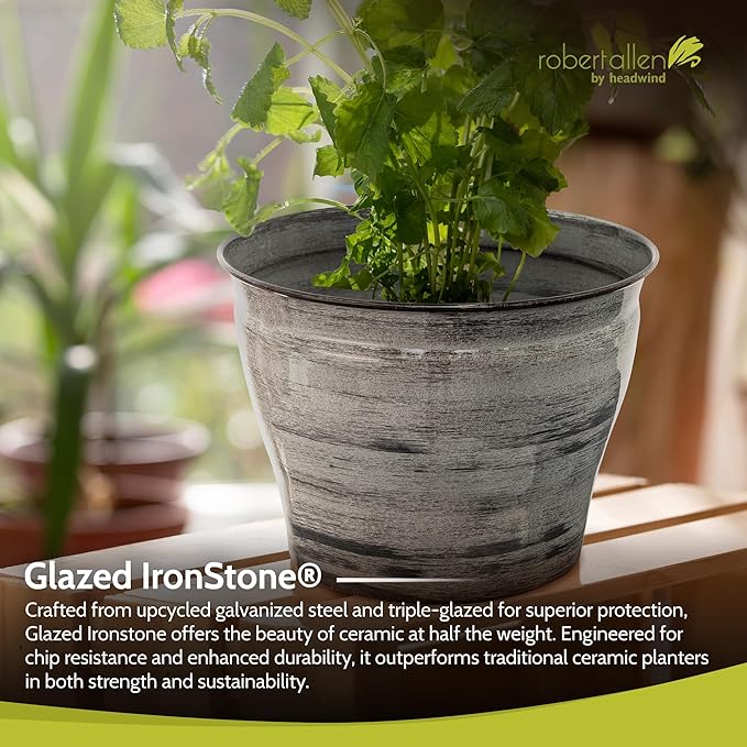 Headwind Glazed Ironstone Vanhorne Collection – 8" Luna Brown Decorative Plant Pot – Lightweight & Triple Coated w/Drainage Flower Pots for Indoor Plants & Outdoor Planter Use by Robert Allen