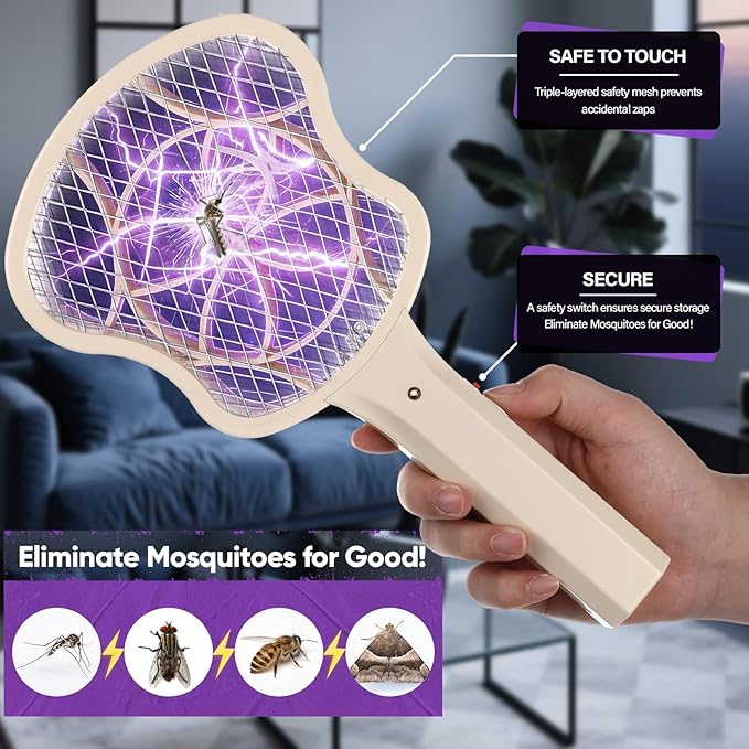 3 Pack Electric Fly Swatter Racket 3000v Bug Zapper Racket Mini Handheld Fly Swatter Mosquito Zapper with 2-Layer Safety Mesh Zappers for Indoor Outdoor Home Vehicle Placement Camping