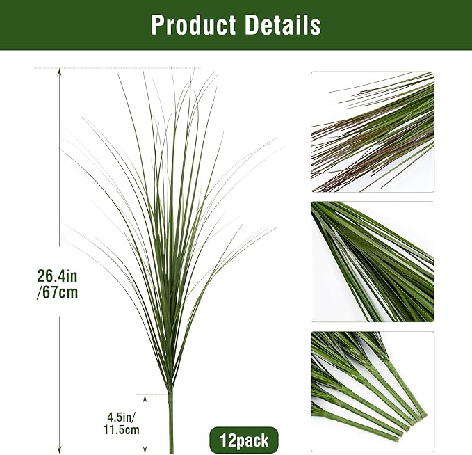 Uqueeten 12PCS Fake Plants Artificial Wheat Grass Greenery Plastic Plants Fake Grass Artificial Plants for Outdoor Decor Artificial Grass Plant with Greenery Stems for Indoor Home Decoration 26.4"