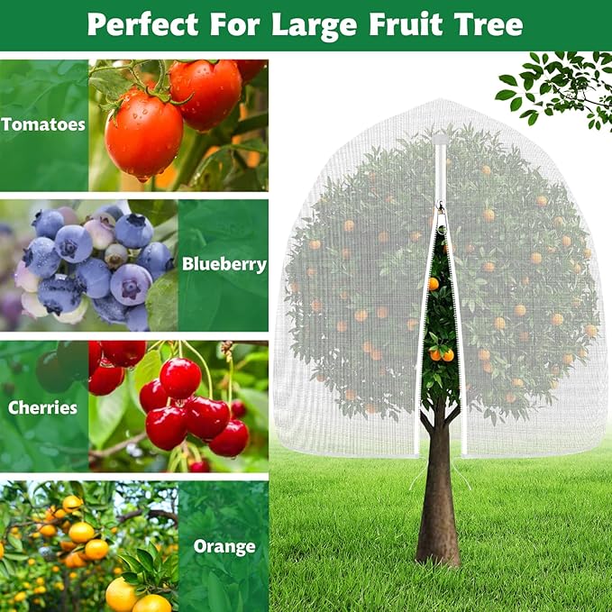 OZMI 4 Pack Fruit Tree Blueberry Bush Netting Cover, 4Ft x 5Ft Reusable Bird Netting for Garden Protection with Zipper & Drawstring, Shrubs Tomato Strawberry Plant Bushes Protector