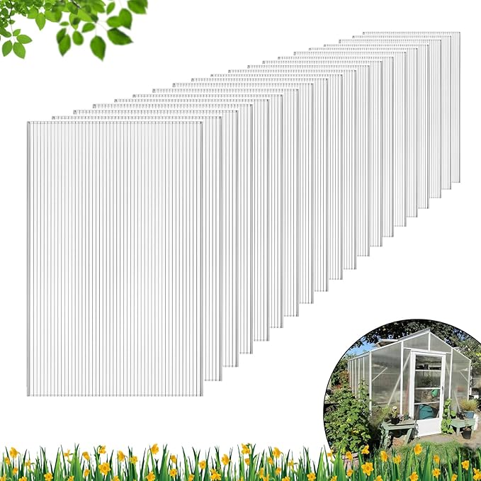 DGSL 18 Pcs Polycarbonate Greenhouse Panels, 4' x 2' x 0.16'' Twin-Wall Panels, Polycarbonate Sheet for All Weather Outdoor Garden and Greenhouse Covering