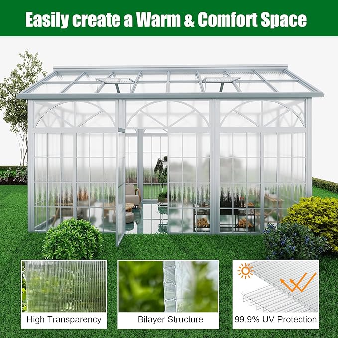 Polycarbonate Greenhouse Panels 5 Pack 4' x 2' x 0.32" Twin-Wall UV-Protected All Weather Plastic Roof Panel Clear Replacement Sheets for Garden Fences, Furniture DIY,Outdoor Roofing
