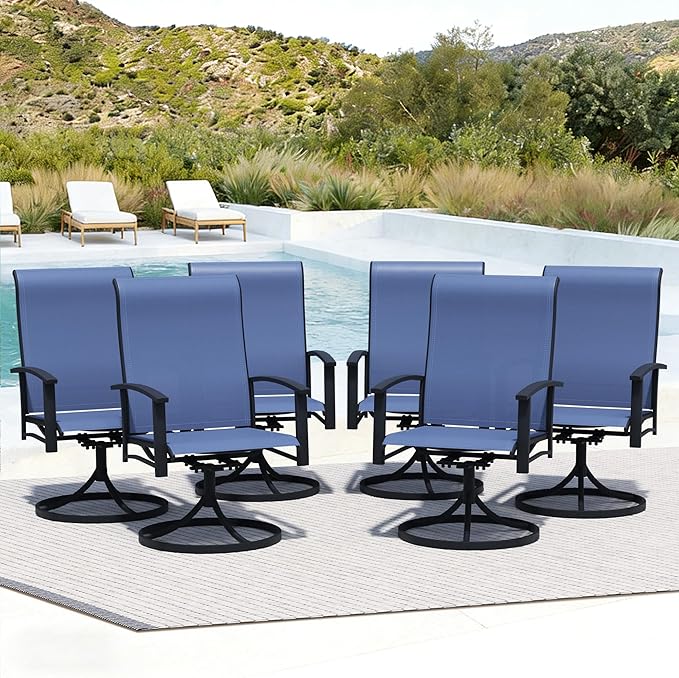 Patio Swivel Chairs Set of 6, All-Weather Metal Outdoor Dining Set with Breathable Mesh Seat, Lightweight Blue Swivel Bistro Chairs for Garden, Deck, Porch - Cool & Comfortable Relaxation