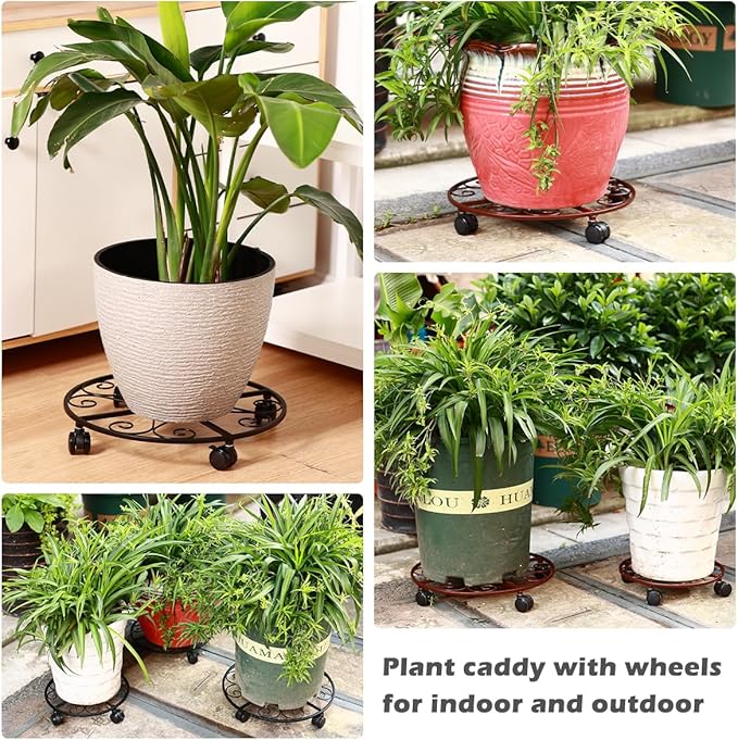 5 Packs 16” Plant Caddy with Wheels Metal Plant Stand on Wheels for Indoor and Outdoor Plants Rolling Plant Stand with Casters Heavy Duty Plant Dolly Roller Caddy, Black