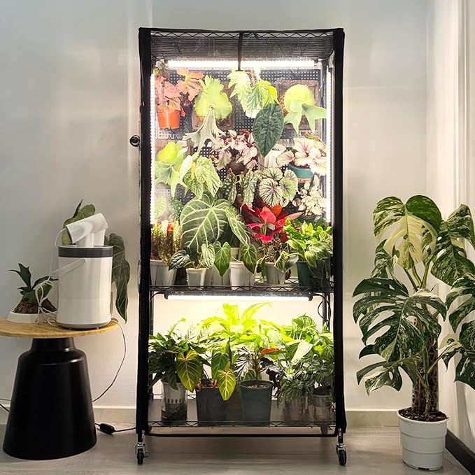 Bstrip Indoor Greenhouse Cabinet with Pegboard, Indoor Greenhouse with 4 Pack 96W Full Spectrum Grow Light for Indoor Plant, Foliage Plants, 29.5"x13.8"x59"