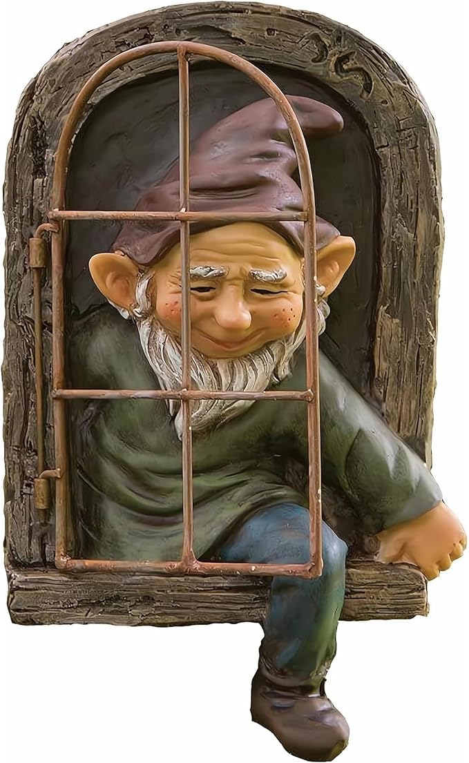 Elenon Gnome Big Tree Faces Garden Decor, 13 inch Gnome Coming Out of Tree Outdoor Decorations, Fairy Elf Hugger Whimsical Peeker Sculpture Yard Patio Art