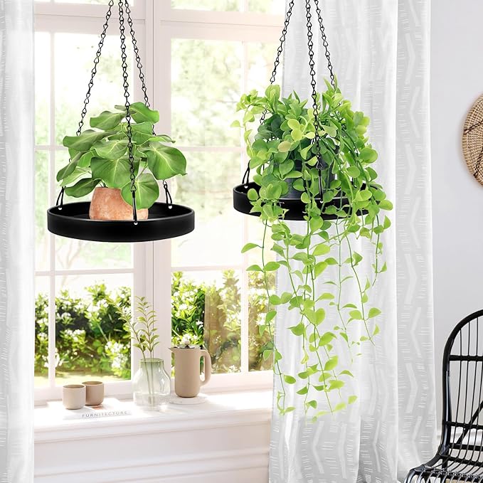 PIKAMAO Plant Hanger Indoor Outdoor, Hanging Planter Baskets for Outdoor Indoor Plants, Hanging Plant Holder for Plants, Metal Window Plant Hanger, Black Hanging Plant Shelf, 1 Pack