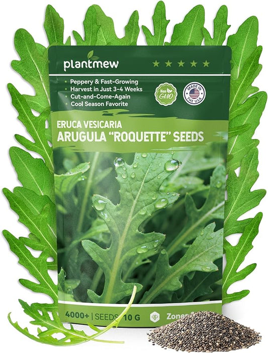 Arugula Seeds for Planting - Heirloom Roquette Seeds, Fast-Growing Peppery Greens for Indoor/Outdoor Gardens, Harvest in 3-4 Weeks, Cut-and-Come-Again Salad Seeds