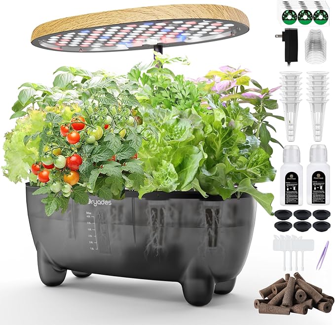 DRYADES 12 Pods Hydroponics Growing System Indoor Herb Garden with LED Growth Lamp Smart Water Pump Plant Germination Kit (No Seeds) Home Kitchen, Gift Ideas for Women Men