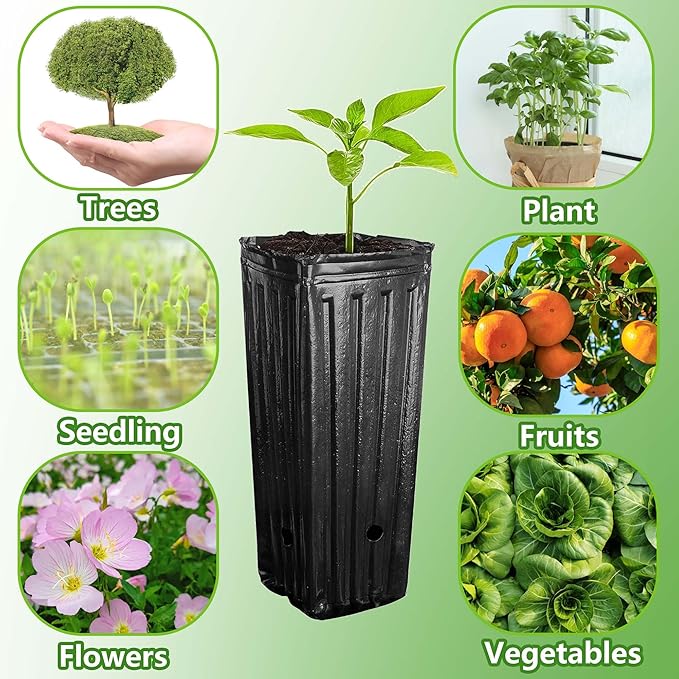 RunNico 50pcs Plastic Deep Plant Nursery Pots,11.8”Tall Tree Pots,Black Deep Seedling Container Pots with Drainage Holes for Indoor Outdoor Gardening (3.9" Wx11.8 H)