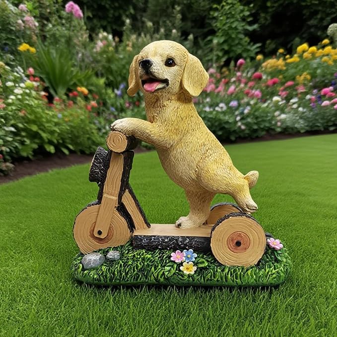 Solar Garden Statue LED Outdoor Garden Decor Funny Animal Sculpture for Yard Patio Lawn Weatherproof Resin Birthday Art Gift（Dog on Bicycle）