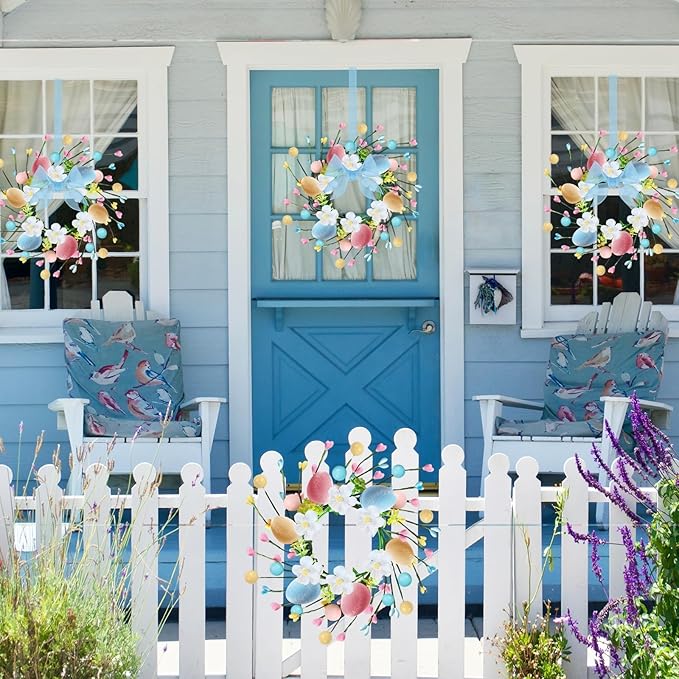 6 PCS Small Easter Wreaths for Kitchen Cabinet Mini Artificial Easter Colorful Egg Wreath for Front Door Spring Summer Hanging Wreath with Ribbon Flower Berry for Porch Window Wall Farmhouse Decor
