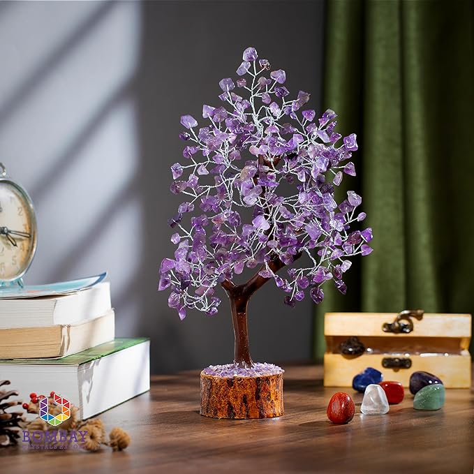 Amethyst Crystal of Life with Silver Wire, Feng Shui Gemstone Bonsai Chakra Tree for Healingof Life Decor, Spiritual Crystal Gifts for Women and Men, Moneyfor Meditation and Reiki