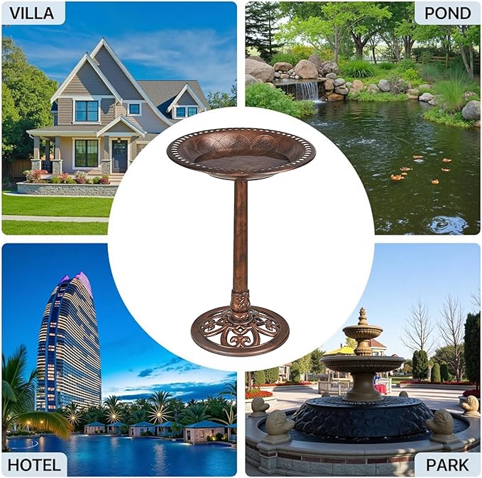 VECELO 28" Pedestal Outdoor Bird Bath for Outside, Vintage Bronze Polyresin Lightweight Antique, Yard/Garden Decoration, Bronze