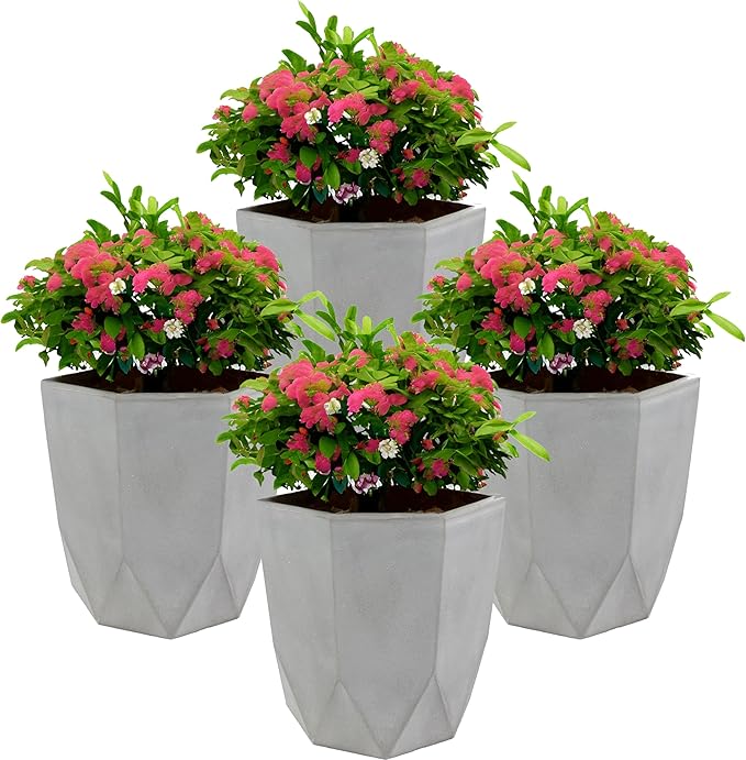 Sunnydaze Modern Faceted 14.75" Polyresin Geometric Planter - Flower Pot for Indoor or Outdoor Use - Light Gray - Set of 4