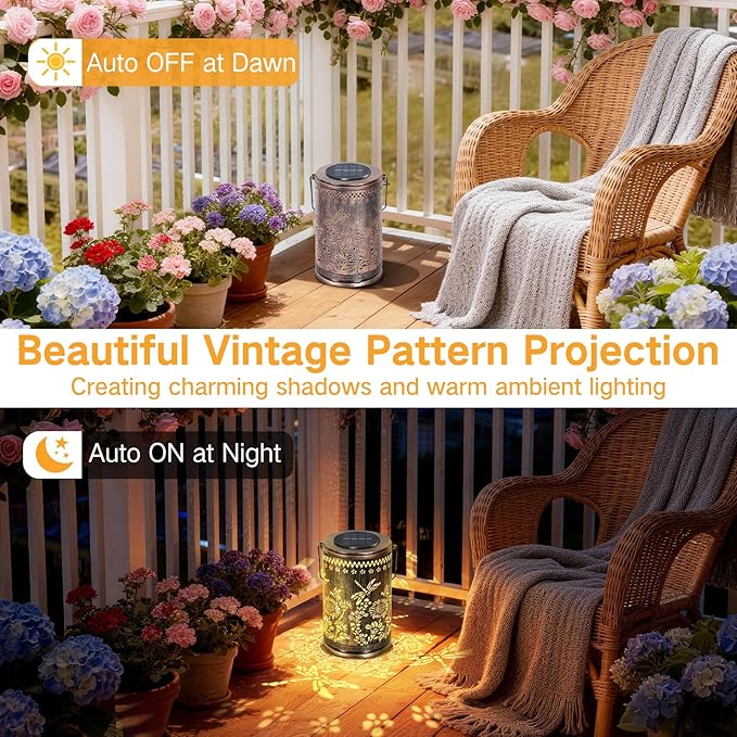 OUTONLIFE Dragonfly Solar Lanterns Outdoor Waterproof, Metal Hanging Solar Lights for Outside Garden, Yard, Patio, Backyard, Porch Decor, Birthday Gifts for Women Mom Grandma