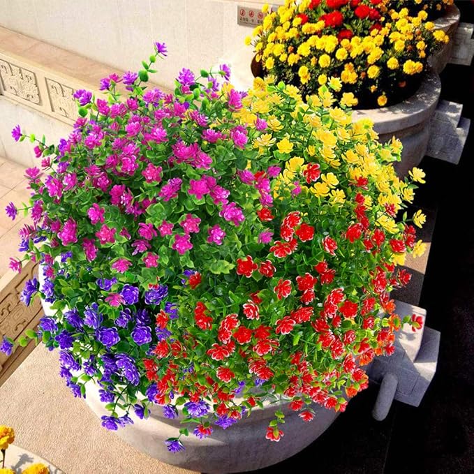 ArtBloom 6 Bundles Outdoor Artificial Flowers UV Resistant Fake Boxwood Plants, Faux Plastic Greenery for Indoor Outside Hanging Plants Garden Porch Window Box Home Wedding Farmhouse Decor (Red)