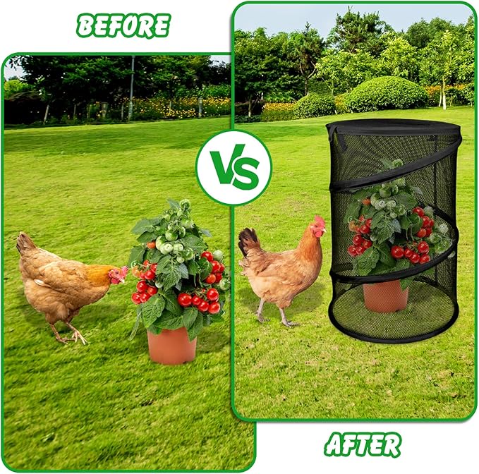 Zofylux 4 Pcs Pop Up Plant Cover Net,19”x 14”Round Foldable Plant Covers,Garden Plant Protectors with 16 Pcs Ground Stakes,Garden Mesh Covers for Outdoor and Indoor Plants