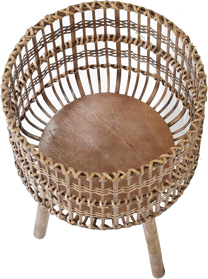 Sagebrook Home Set of 3 Wooden Planter Stands Bamboo Decorative Flower Pots for Indoor Outdoor Use, Rustic Woven Plant Holders with Legs for Home & Garden Decor, 19", 22"& 26" H