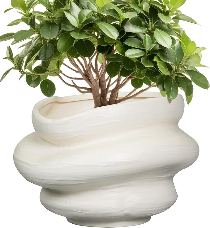 Teagas Ceramic Plant Pots Bonsai 10.6 Inch - Flower Pots for Indoor Plants, Large Plant Pots with Drainage Hole, Decorative Planter Outdoor Flower Pot for Office, Gift for Men Women, White