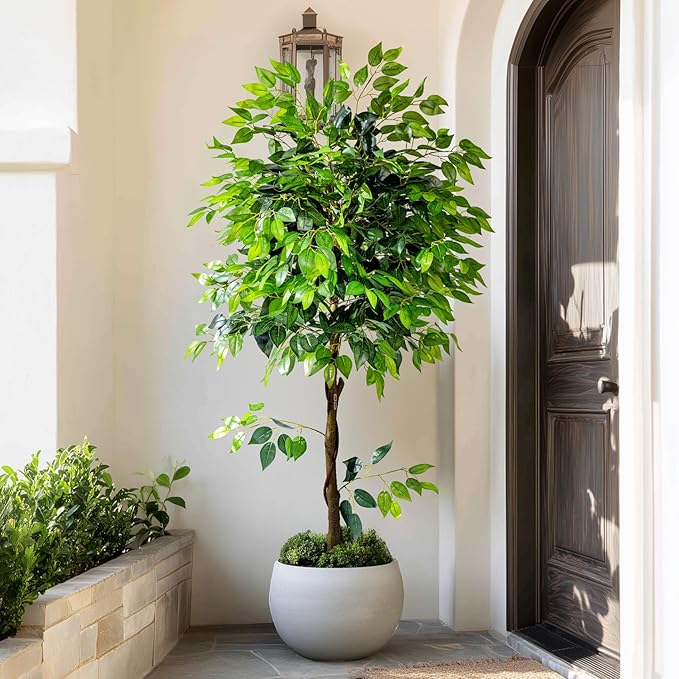 Erimda 6ft Artificial Ficus Tree for Home Decor, Faux Silk Plants Faux Plant Fake Silk Trees with Pot for Indoor House Living Room Office Garden