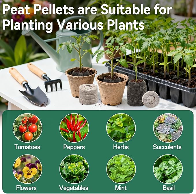 Halatool 200 Pcs 30mm Peat Pellets Block Potting Soil for Seedlings, Compressed Garden Soil Seed Starter Nutrient Peat Pods for Starting Seeds, Planting Flowers, Vegetables, Herbs