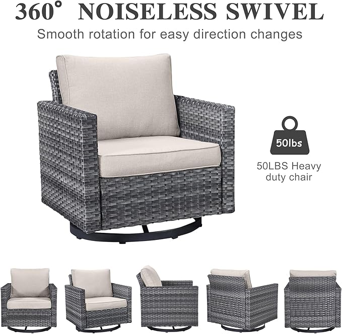 Belord 6 Piece Outdoor Furniture Patio Wicker Sofa Set, Oversize Outdoor Swivel Rocker Chairs with Rattan Ottomans, Conversation Sets Patio Furniture Come with Removable Washable Cushion