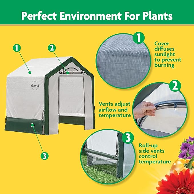 Miracle-GRO 6' x 4' x 6' Outdoor Mini Walk-in Greenhouse Plant Tent, All-Season Small Walk-in Plant Growth Accelerator with UV-Treated Fabric Cover and Zippered Panels, Clear