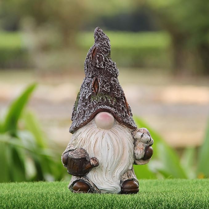 Leekung Garden Gnomes Statue Decor,Outdoor Gnomes Garden Decorations,Indoor gnome Figurine Woodstone Color for Home Decoration