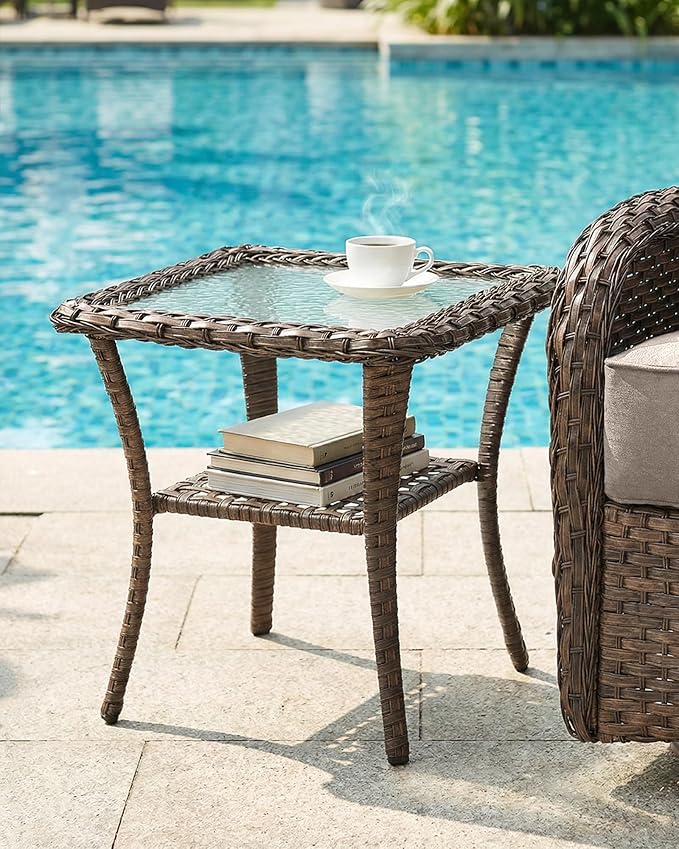 Belord Upgraded 6“ Cushion Luxury 6 Piece Patio Furniture Set - Wicker Couch Outdoor Conversation Set with Swivel Rocker Patio Chairs, Deep Seat Glider Chairs Set for Deck Porch - Brown/Beige
