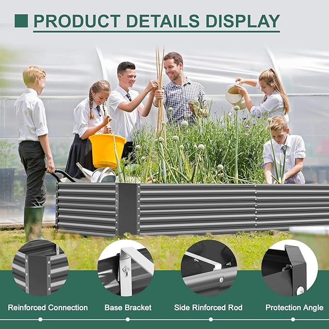 Land Guard 2 Pack 6×3×2 ft Galvanized Metal Raised Garden Bed, 2FT Deep Root Elevated Planter Box Steel Large Vegetable Flower Bed Kit, Gray