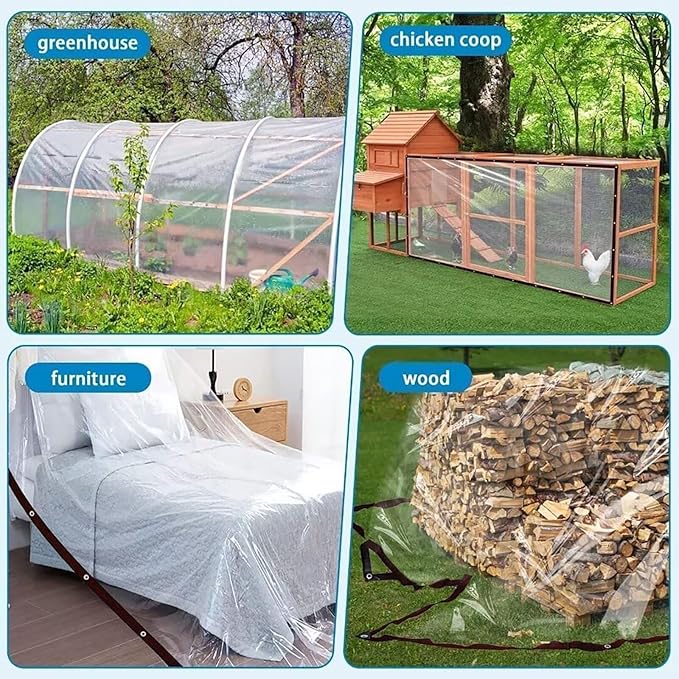 4.7Mil Clear Tarp Waterproof with Grommets,3x3ft Lightweight Transparent Vinyl Tarpaulin for Dustproof, Garden Fence, Plant Cover, Patio Chicken Coop