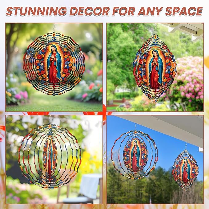 FLAGWIX Christian Gifts for Women Faith - Virgen de Guadalupe 3D Stainless Steel Metal Wind Spinners 12 in - Our Lady of Guadalupe Wind Spinner Outdoor, Religious Gifts for Mom Grandma