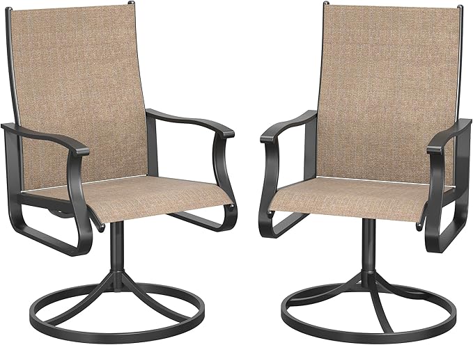 Patio Swivel Chairs Set of 2, Outdoor Dining Chairs with High Back, 360° Swivel Rocker Chair in All-Weather Textilene & Metal Frame for Garden, Porch, Backyard, Balcony(Brown)