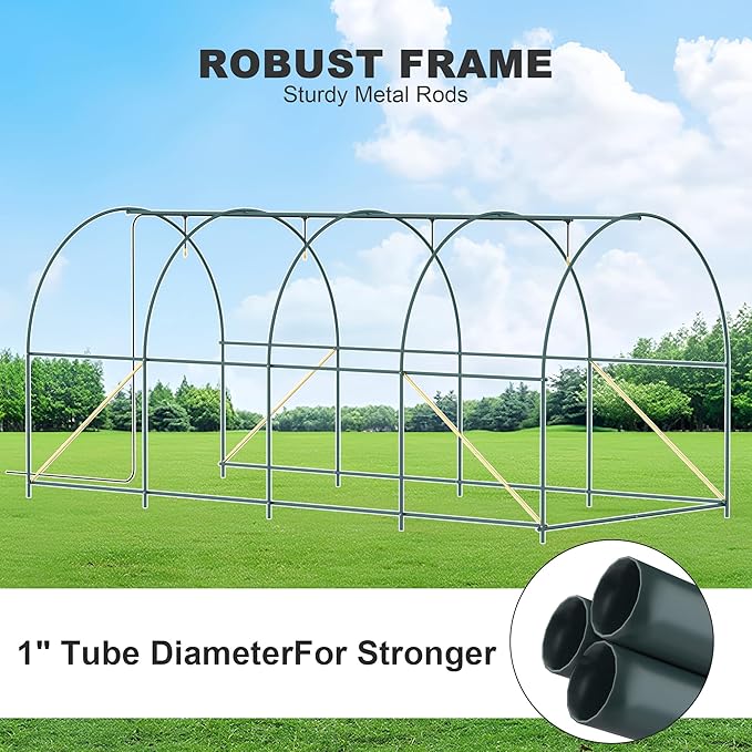 Greenhouses for Outdoors, Walk-in Green Houses for Outside Heavy Duty, Large Greenhouse with 8 Ventilated Screen Windows & 2 Roll-up Doors & Reinforced Frame (15×7×7 FT with Irrigation System)