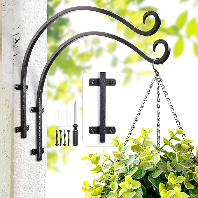 Lifyzoon Heavy Duty Hanging Plant Bracket - 2 Packs 12-Inch Bird Feeder Hangers, Black Metal Plant Bracket Wall Hook for Birdhouse, Wind Chimes, Hanging Lanterns, Easy to Install