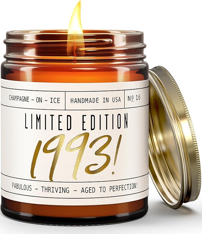 33rd Birthday Gifts for Women - 'Limited Edition 1993' Soy Candle, w/Champagne on Ice I 33 Birthday Gift for Her Ideas I 9oz Reusable Jar, 50Hr Burn, Made in USA