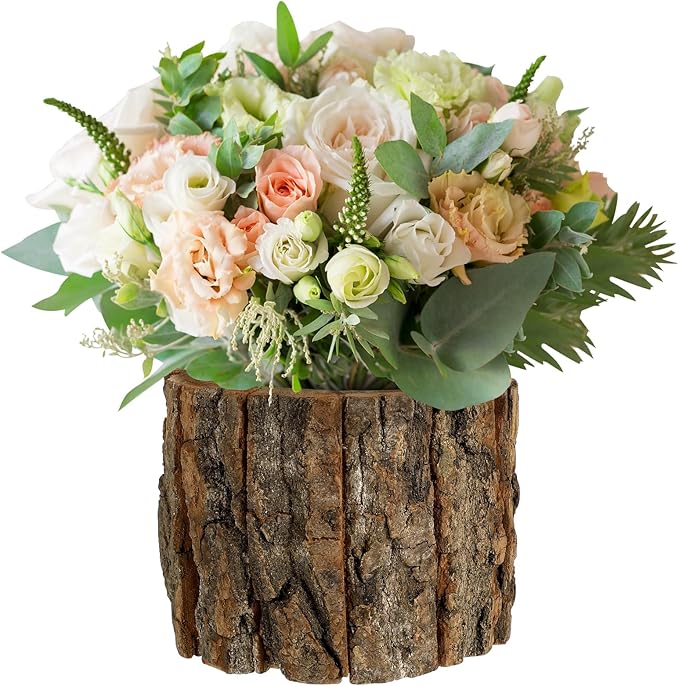 YARNOW Wooden Flower Pot Bark Vase Rustic Country Style Flower Planter Farmhouse Plant Vase Container Arrangement 12x12x10cm
